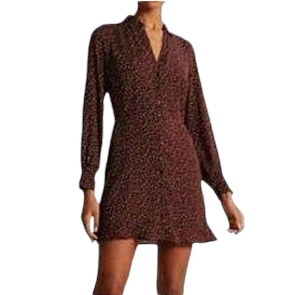 Abercrombie & Fitch Burgundy Polka Dot Long Sleeve Button Front Dress